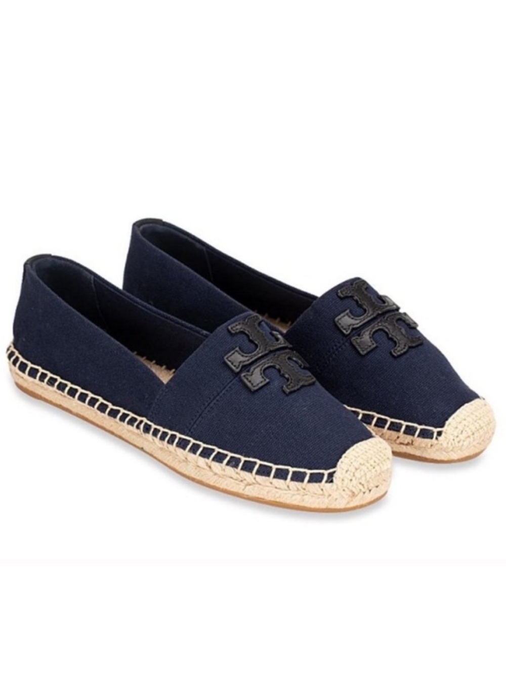 Tory Burch Weston Navy Blue and Black Flat Espadrille Slip On Shoes 9.5